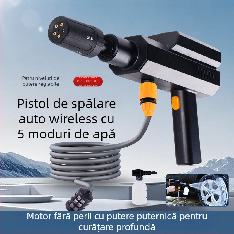 Pistol de curățare fără fir, înaltă presiune pentru mașini, alimentat de baterie Li, 12V, 4 L/min, 1,7 MPa, 5000 RPM (12V | Baterie Li | 4 L/min | 1,7 MPa | 5000 RPM)