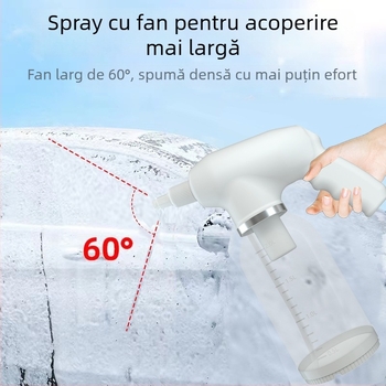 Pistol de spumă electric pentru spălarea mașinii, dispozitiv portabil fără fir pentru spumă, 12V, 18W, capacitate 2000 ml, greutate 600 g, 1200 rpm