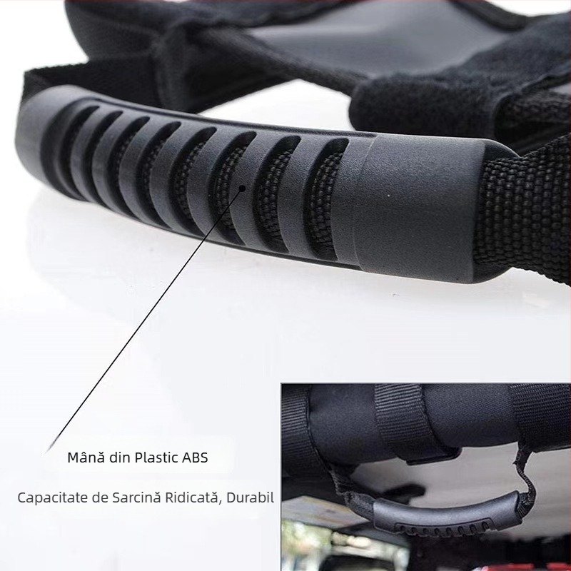 Mâner interior pentru prinderea tavanului Jeep Wrangler, cu curele Velcro din nylon, personalizabil, imprimare logo