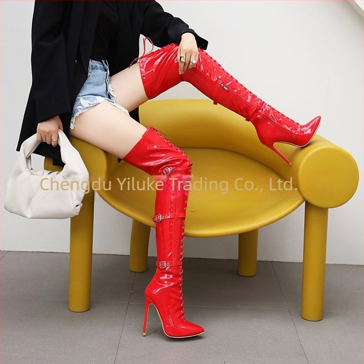 Cizme peste genunchi pentru dans jazz – PU piele sintetică, vârf ascuțit, toc stiletto peste 8 cm, fermoar lateral, unisex