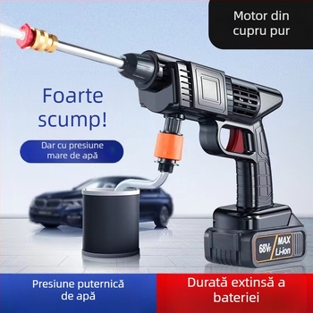 Pistol portabil de spălat auto, alimentat de baterie litiu 12V, 150W, 0,8 MPa, furtun de 5–10 m