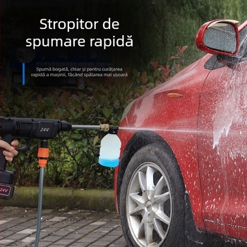 Pistol portabil de spălat auto, alimentat de baterie litiu 12V, 150W, 0,8 MPa, furtun de 5–10 m