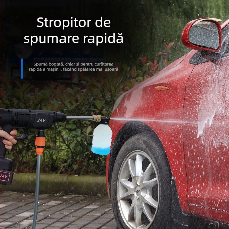 Pistol portabil de spălat auto, alimentat de baterie litiu 12V, 150W, 0,8 MPa, furtun de 5–10 m