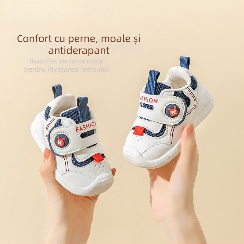 Adidași pentru copii mici – partea superioară din piele microfibră, talpă antiderapantă, pentru 12–36 luni, imprimare desen animat