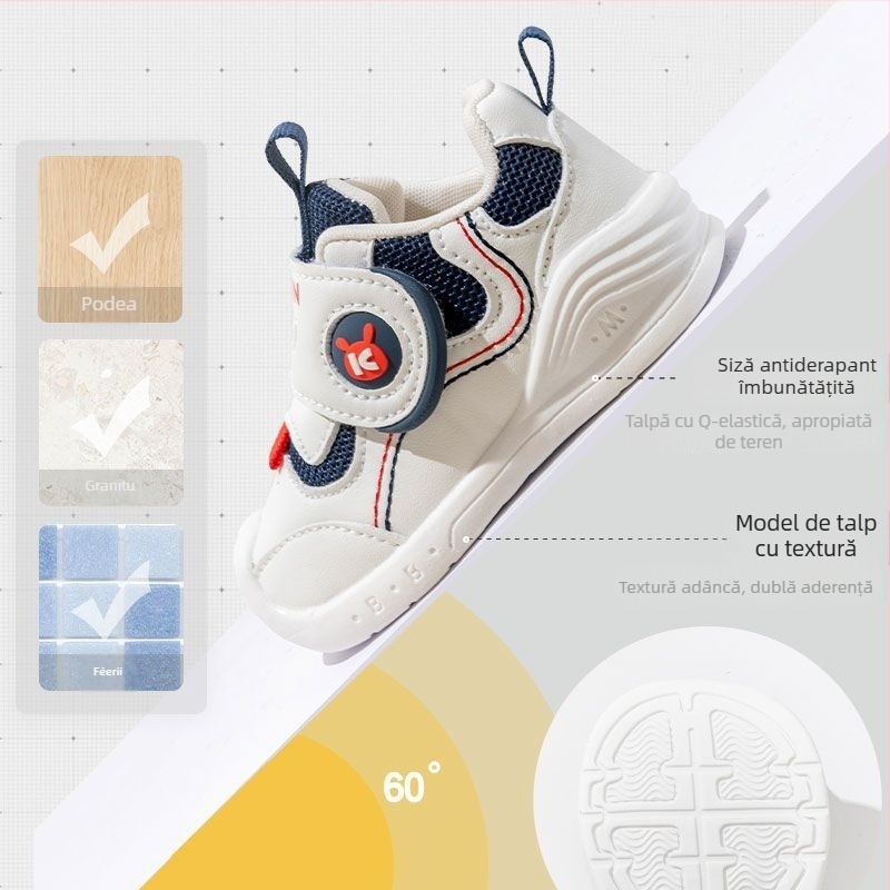 Adidași pentru copii mici – partea superioară din piele microfibră, talpă antiderapantă, pentru 12–36 luni, imprimare desen animat
