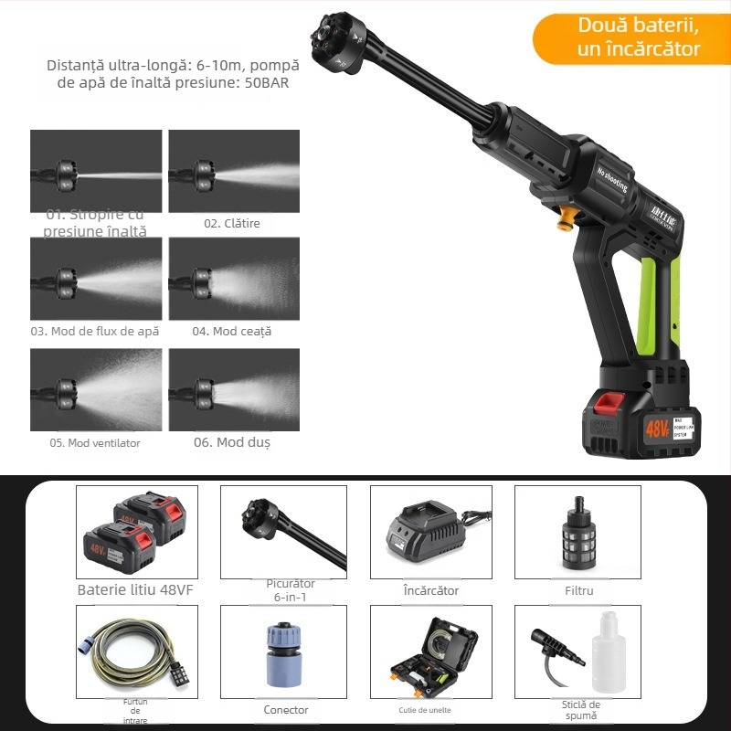 Spălător auto fără fir, cu baterie de litiu, 21V, 50 bar, 3,8 kg