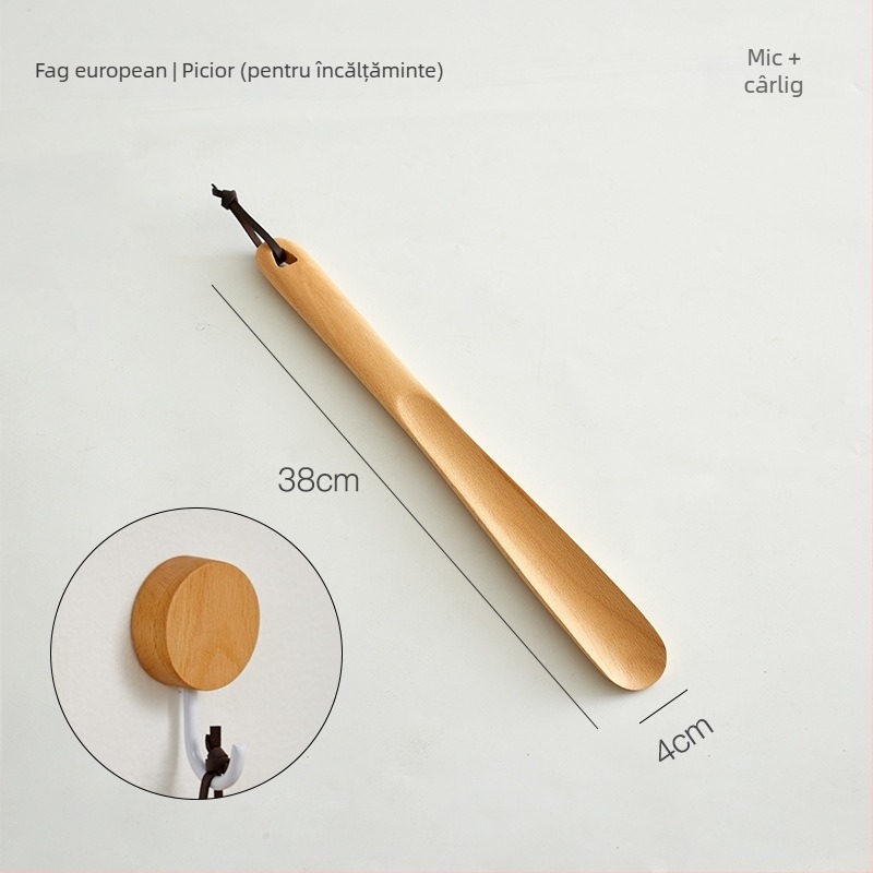 Shoehorn din lemn masiv cu mâner ultra-long pentru uz casnic