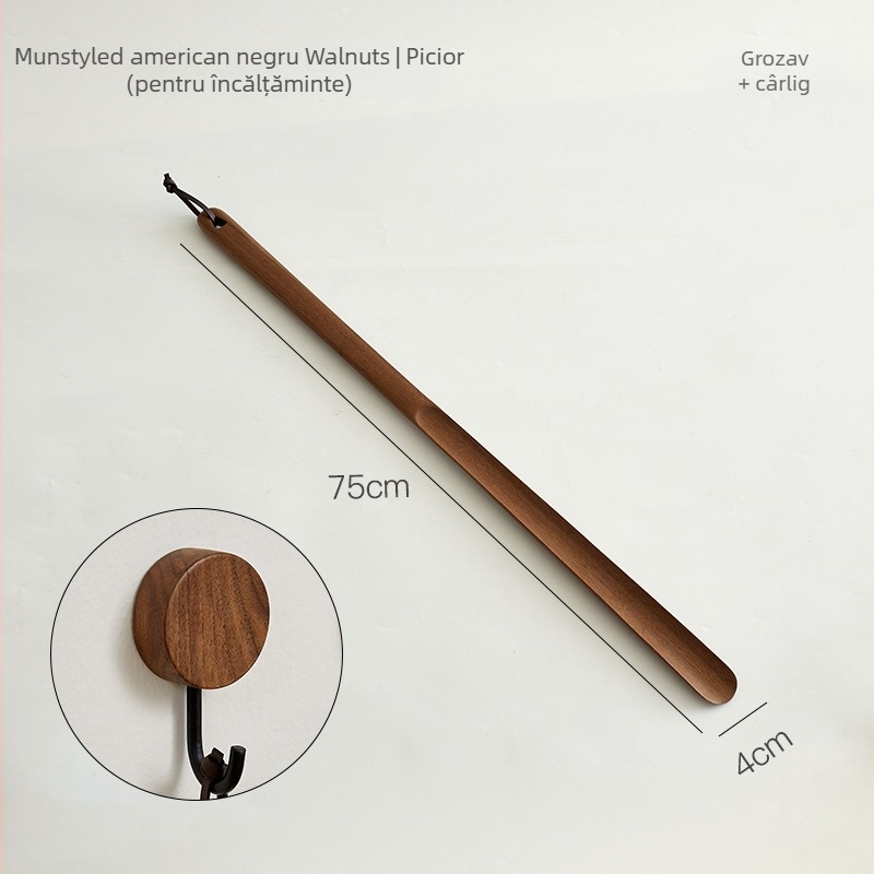 Shoehorn din lemn masiv cu mâner ultra-long pentru uz casnic