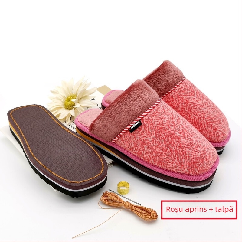 Papuci de casă semi-fabricați din bumbac – kit DIY complet pentru încălțăminte de iarnă, cu partea superioară și talpa, potrivit pentru nunți și casă