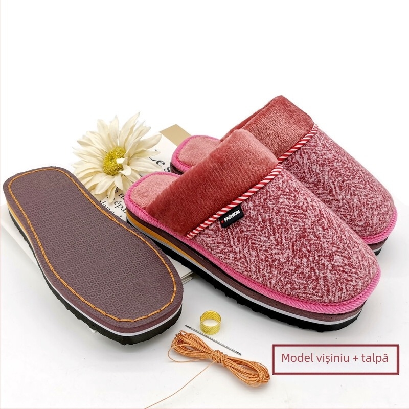 Papuci de casă semi-fabricați din bumbac – kit DIY complet pentru încălțăminte de iarnă, cu partea superioară și talpa, potrivit pentru nunți și casă