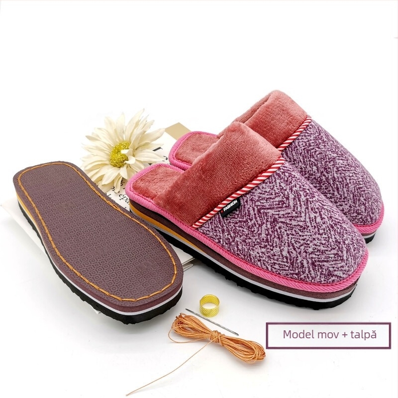 Papuci de casă semi-fabricați din bumbac – kit DIY complet pentru încălțăminte de iarnă, cu partea superioară și talpa, potrivit pentru nunți și casă
