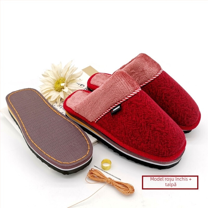 Papuci de casă semi-fabricați din bumbac – kit DIY complet pentru încălțăminte de iarnă, cu partea superioară și talpa, potrivit pentru nunți și casă