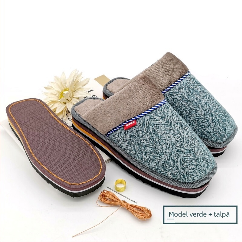 Papuci de casă semi-fabricați din bumbac – kit DIY complet pentru încălțăminte de iarnă, cu partea superioară și talpa, potrivit pentru nunți și casă