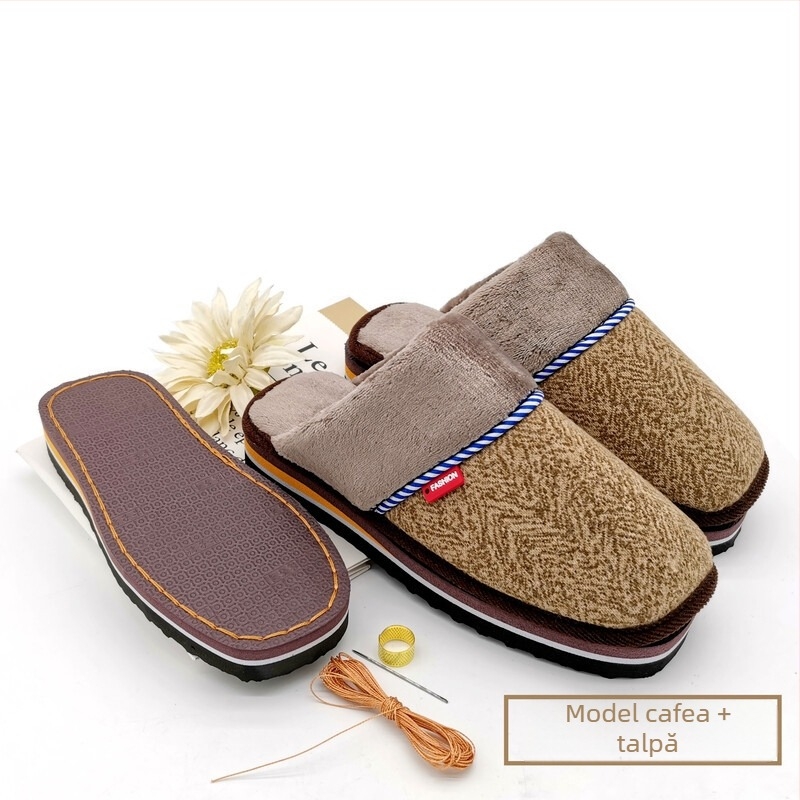 Papuci de casă semi-fabricați din bumbac – kit DIY complet pentru încălțăminte de iarnă, cu partea superioară și talpa, potrivit pentru nunți și casă