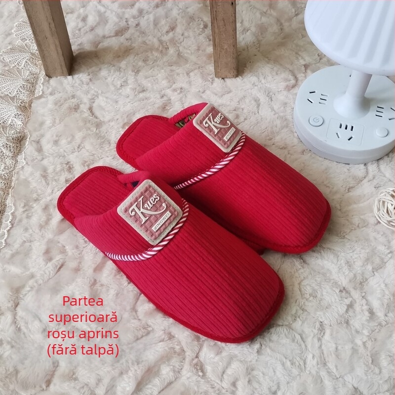 Papuci de casă cu degetele deschise – partea superioară din bumbac, talpă groasă, pentru cupluri, mențin încălzirea, talpa 3.5 cm+, stil literar retro
