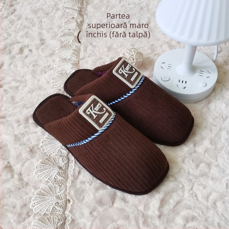 Papuci de casă cu degetele deschise – partea superioară din bumbac, talpă groasă, pentru cupluri, mențin încălzirea, talpa 3.5 cm+, stil literar retro