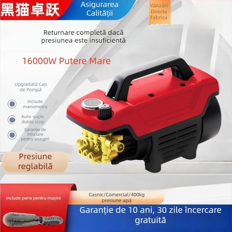Sistem de curățare auto cu presiune înaltă — portabil, pentru casă, automat; 3000W, 220V, debit 16 L/min, lungime furtun 7–20 m, greutate 9,5 kg