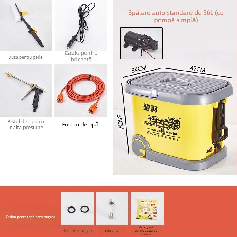 CY-25 Spălător auto cu perie portabilă, alimentare 12V de la brichetă, 60W, debit 6 L, presiune de lucru 9 kg
