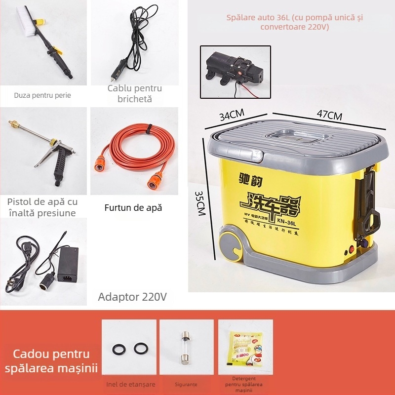 CY-25 Spălător auto cu perie portabilă, alimentare 12V de la brichetă, 60W, debit 6 L, presiune de lucru 9 kg
