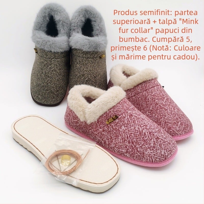 Set materiale pentru papuci din bumbac, talpă din cauciuc, căptușeală groasă, menține căldura, unisex, iarnă