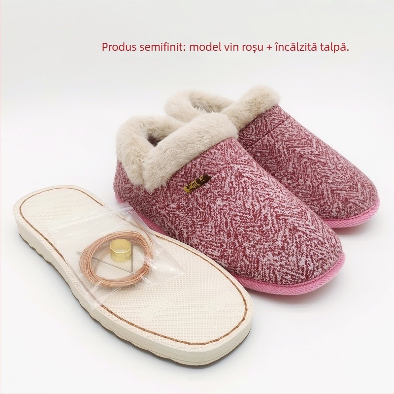 Set materiale pentru papuci din bumbac, talpă din cauciuc, căptușeală groasă, menține căldura, unisex, iarnă