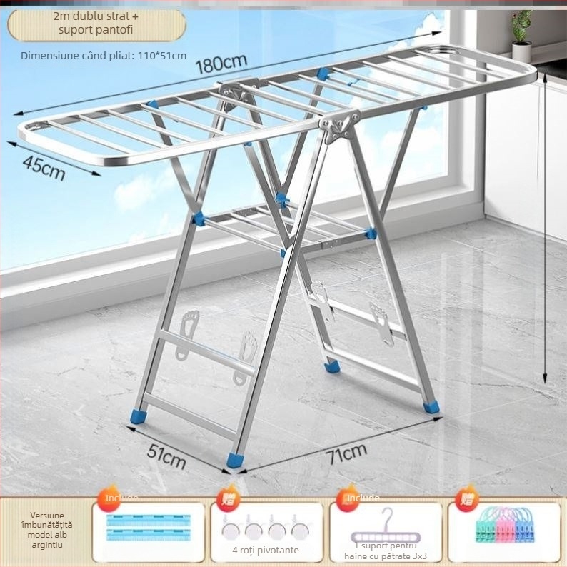 Raft de uscare din oțel inoxidabil pliabil (Material: oțel inoxidabil; Origine: China continentală; Potrivit pentru: suport haine, suport pantaloni, suport cravate)