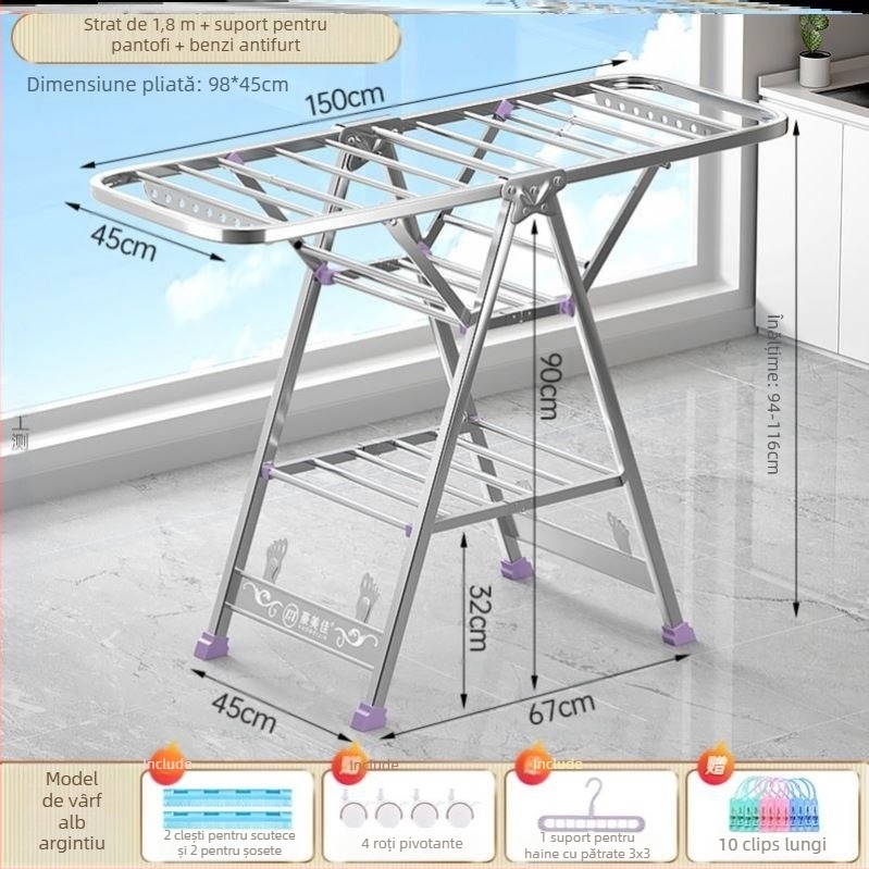Raft de uscare din oțel inoxidabil pliabil (Material: oțel inoxidabil; Origine: China continentală; Potrivit pentru: suport haine, suport pantaloni, suport cravate)