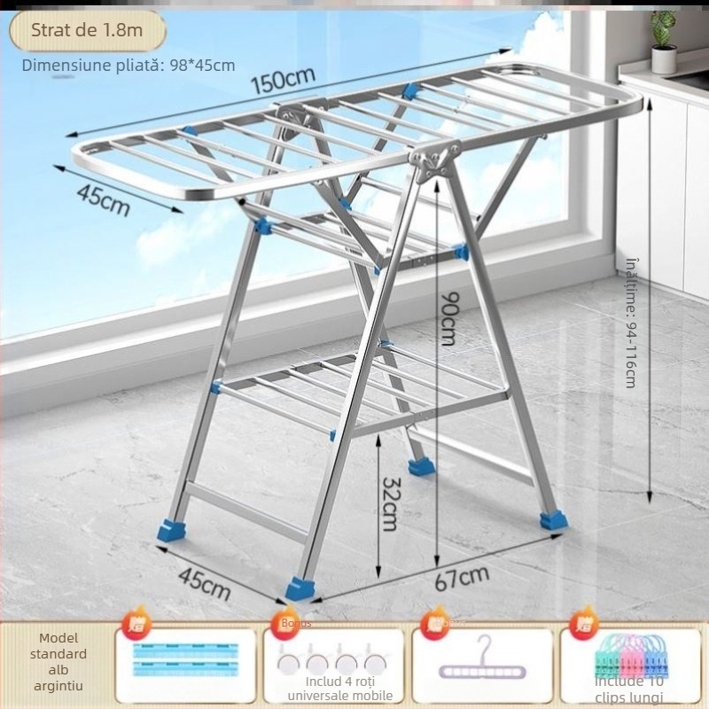 Raft de uscare din oțel inoxidabil pliabil (Material: oțel inoxidabil; Origine: China continentală; Potrivit pentru: suport haine, suport pantaloni, suport cravate)