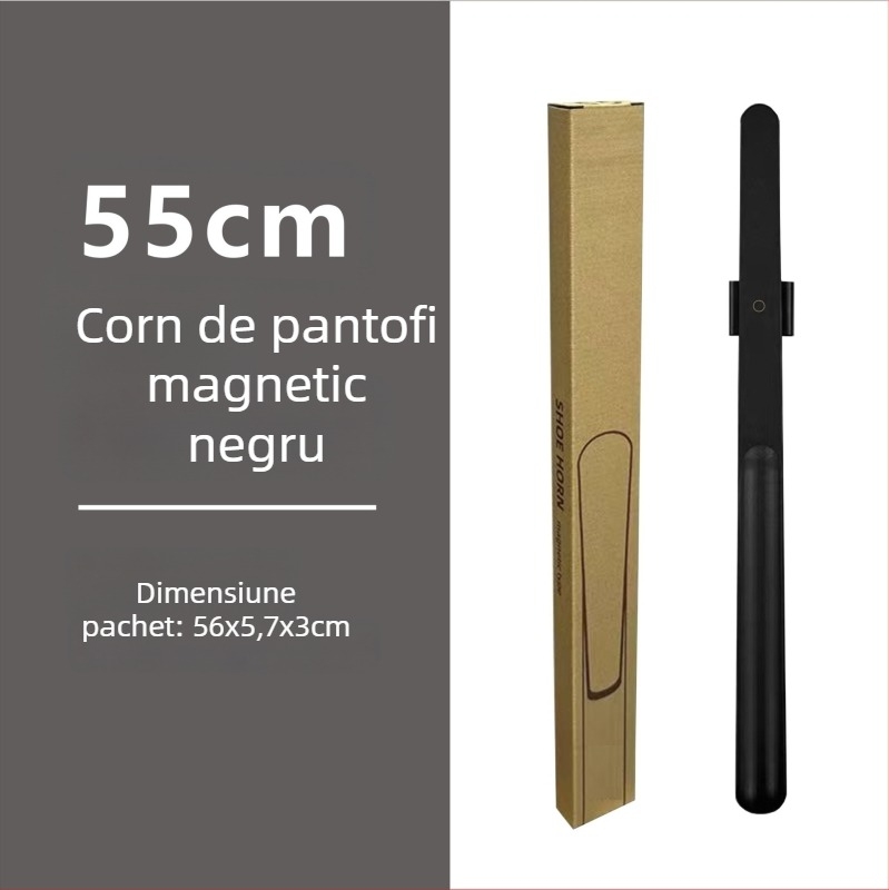 Şiret magnetic pentru pantofi cu mâner lung, culoare nuc, lemn masiv, 55–70 cm – pentru gravide și persoane în vârstă