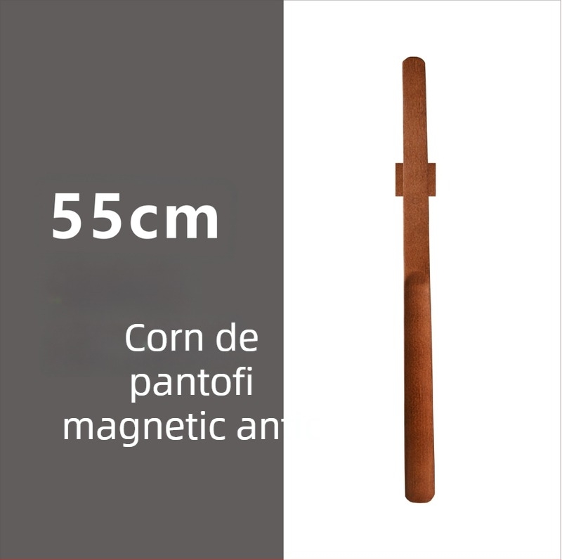 Şiret magnetic pentru pantofi cu mâner lung, culoare nuc, lemn masiv, 55–70 cm – pentru gravide și persoane în vârstă