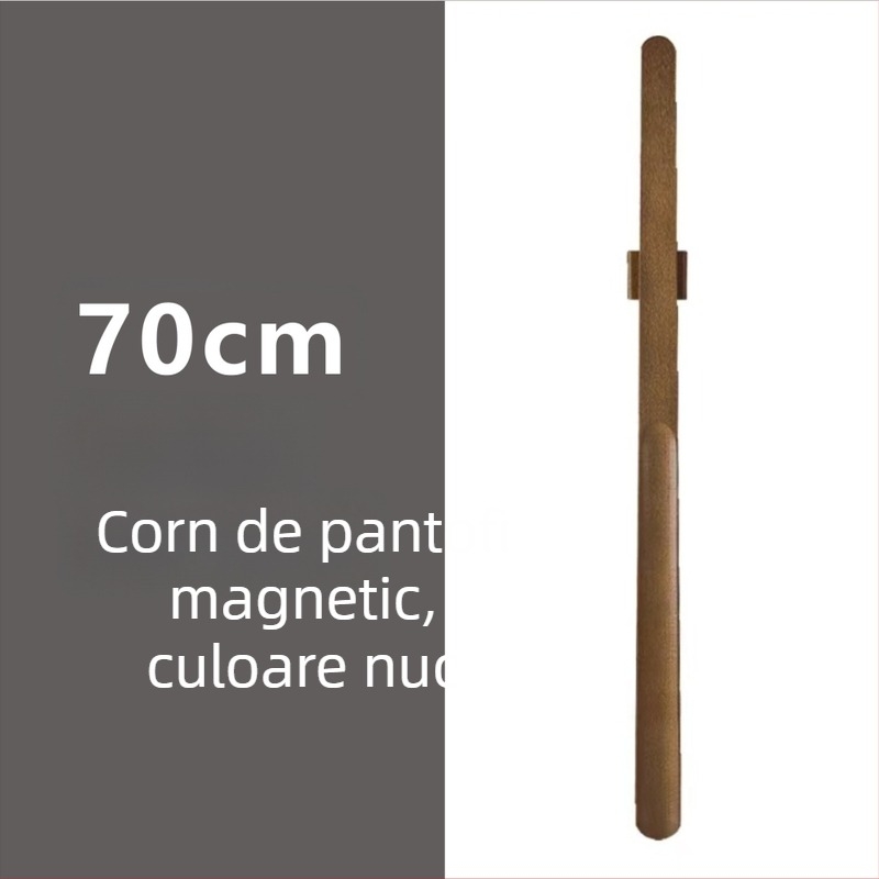 Şiret magnetic pentru pantofi cu mâner lung, culoare nuc, lemn masiv, 55–70 cm – pentru gravide și persoane în vârstă