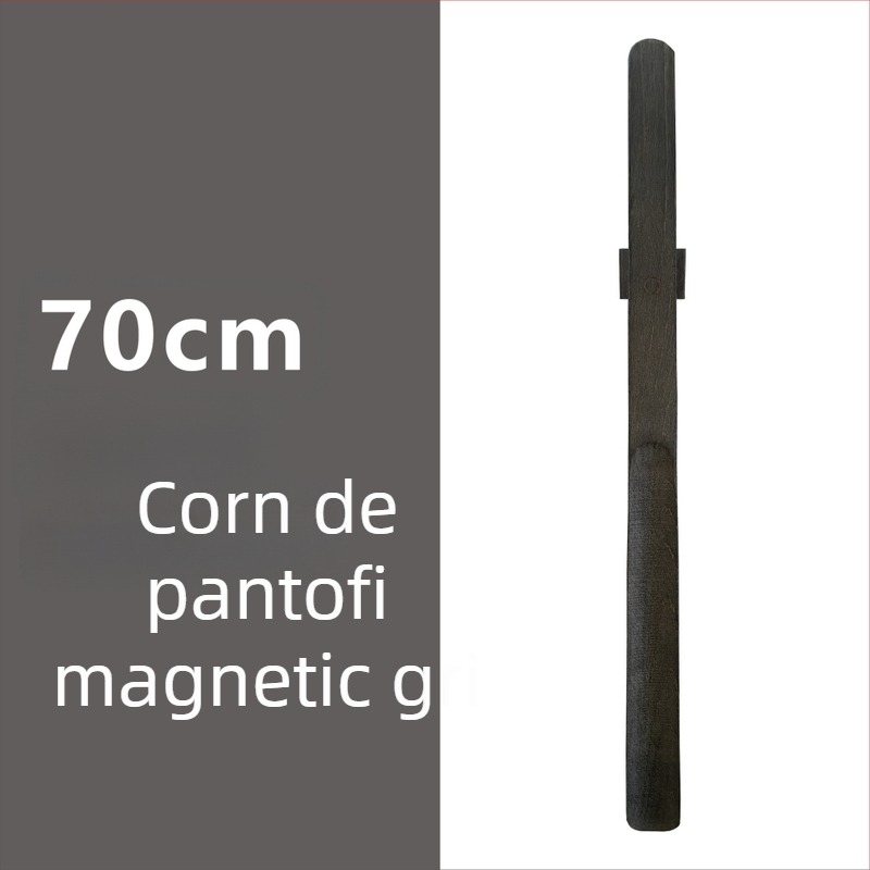 Şiret magnetic pentru pantofi cu mâner lung, culoare nuc, lemn masiv, 55–70 cm – pentru gravide și persoane în vârstă