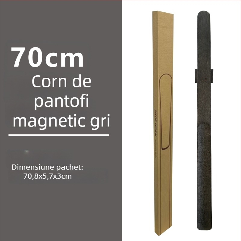 Şiret magnetic pentru pantofi cu mâner lung, culoare nuc, lemn masiv, 55–70 cm – pentru gravide și persoane în vârstă
