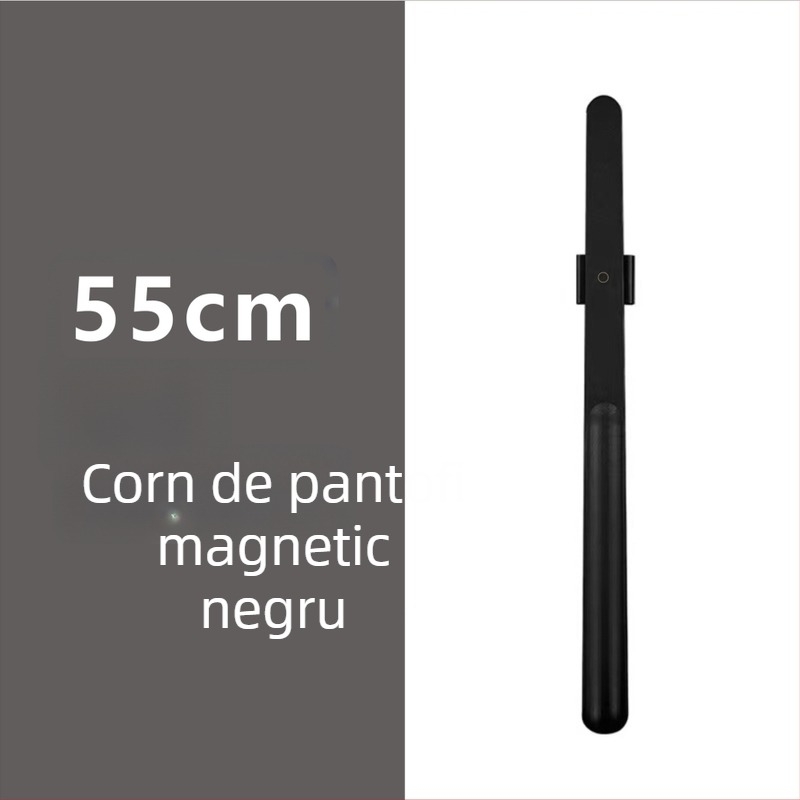 Şiret magnetic pentru pantofi cu mâner lung, culoare nuc, lemn masiv, 55–70 cm – pentru gravide și persoane în vârstă