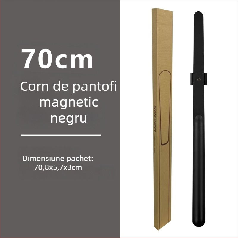 Şiret magnetic pentru pantofi cu mâner lung, culoare nuc, lemn masiv, 55–70 cm – pentru gravide și persoane în vârstă