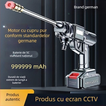 Spălător auto fără fir, cu presiune înaltă, cu motor de inducție, construcție din cupru, alimentare pe baterie Li, aparat portabil, furtun 10–20 m, debit 4–8 L/min