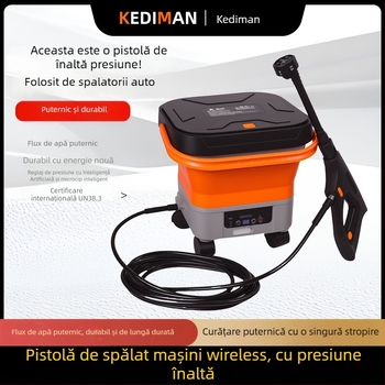 Cordiman dispozitiv portabil de spălare cu presiune pentru mașini, pliabil și ușor de transport, presiune maximă 30 bar, debit 4 L/min, baterie Li-ion 24V, greutate 2,4 kg