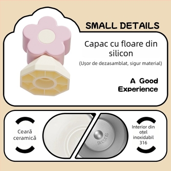 Cana termică cu pai, compactă și portabilă, interior din oțel inoxidabil 316, exterior din oțel inoxidabil 201, izolație în vid 6–12 ore, separare ceai-apă, imprimare siglă disponibilă