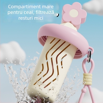 Cana termică cu pai, compactă și portabilă, interior din oțel inoxidabil 316, exterior din oțel inoxidabil 201, izolație în vid 6–12 ore, separare ceai-apă, imprimare siglă disponibilă