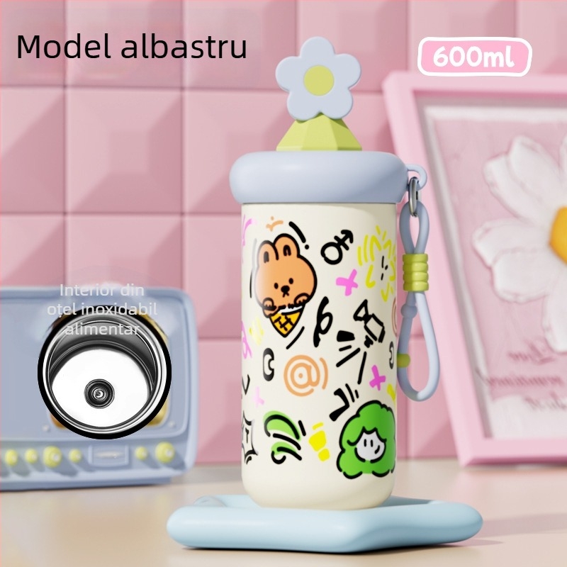 Cana termică cu pai, compactă și portabilă, interior din oțel inoxidabil 316, exterior din oțel inoxidabil 201, izolație în vid 6–12 ore, separare ceai-apă, imprimare siglă disponibilă