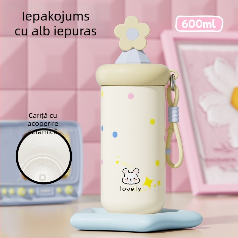 Cana termică cu pai, compactă și portabilă, interior din oțel inoxidabil 316, exterior din oțel inoxidabil 201, izolație în vid 6–12 ore, separare ceai-apă, imprimare siglă disponibilă