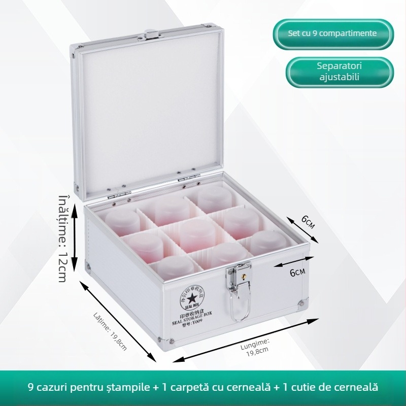 Cutie din aliaj de aluminiu cu mâner și încuietoare – pentru sigiliile oficiale și bancare