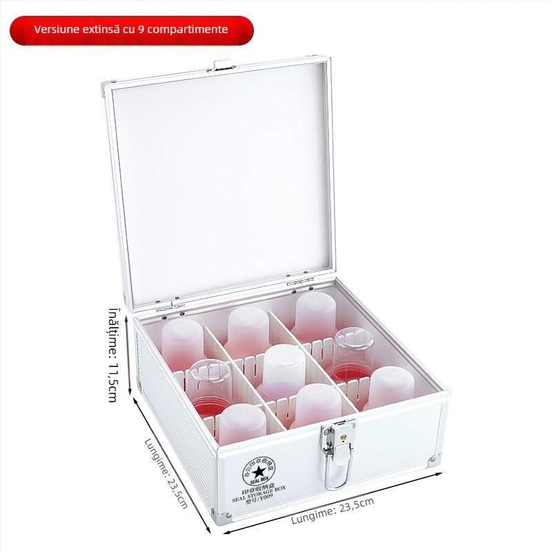 Cutie din aliaj de aluminiu cu mâner și încuietoare – pentru sigiliile oficiale și bancare