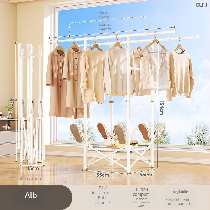 Uscător de haine pe podea, mobil, cu o singură bară, din oțel carbon, model DL11, stil minimalist modern