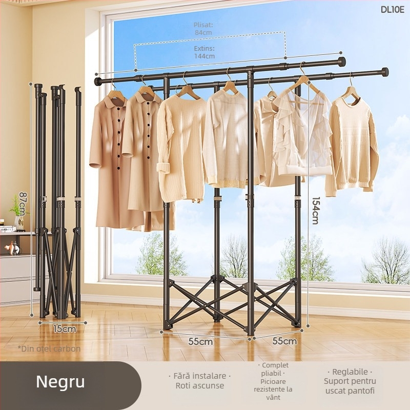 Uscător de haine pe podea, mobil, cu o singură bară, din oțel carbon, model DL11, stil minimalist modern