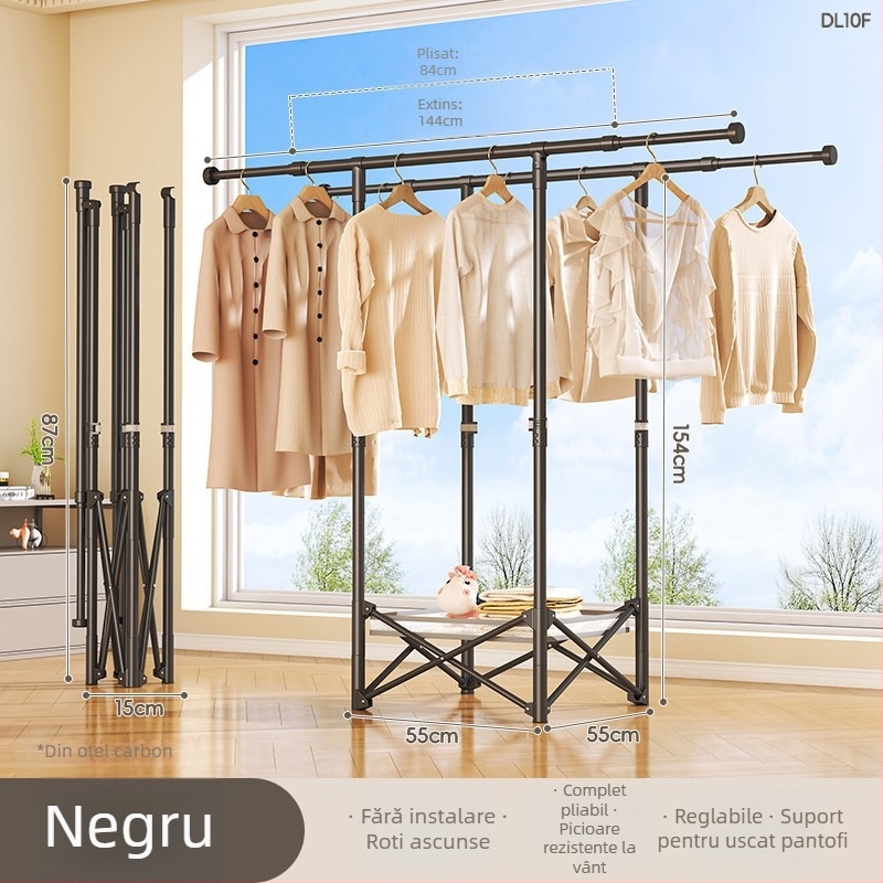 Uscător de haine pe podea, mobil, cu o singură bară, din oțel carbon, model DL11, stil minimalist modern