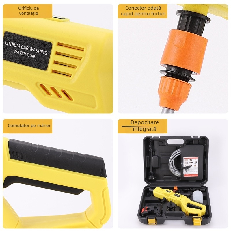 Pistol portabil de spălat auto cu baterie litiu, 21V, 285W, debit 4,1 kg, greutate 1,1 kg