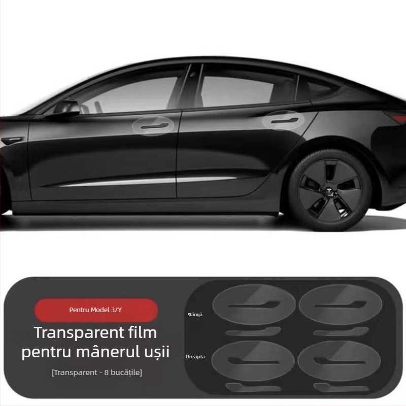 Autocolant pentru mânerele de ușă Tesla Model Y — TPU, model geometric, montaj cu bandă adezivă, personalizare disponibilă