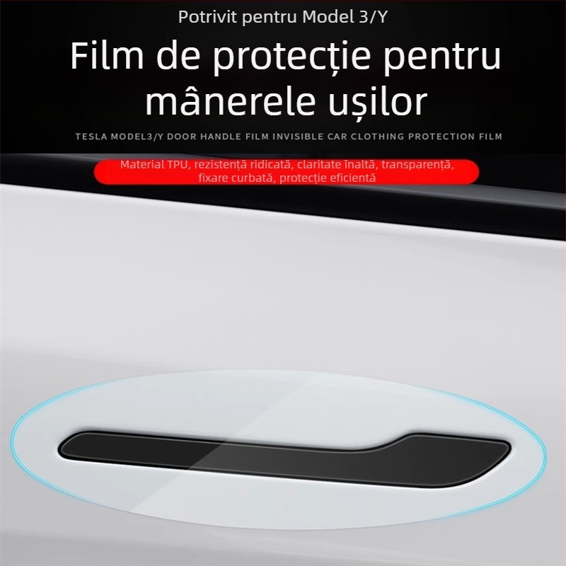 Autocolant pentru mânerele de ușă Tesla Model Y — TPU, model geometric, montaj cu bandă adezivă, personalizare disponibilă