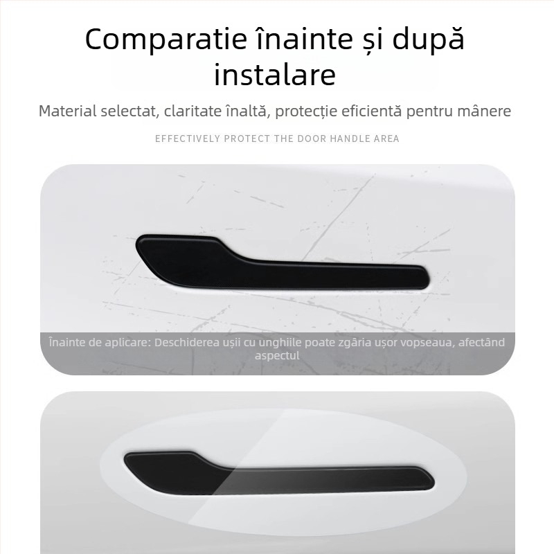 Autocolant pentru mânerele de ușă Tesla Model Y — TPU, model geometric, montaj cu bandă adezivă, personalizare disponibilă